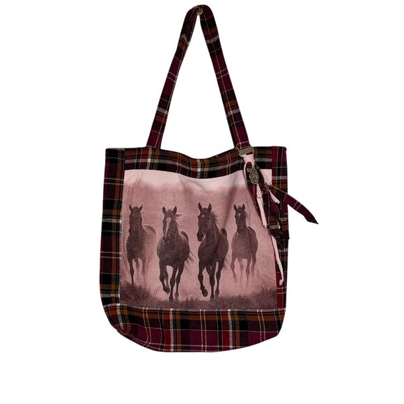 Handmade Tote Bag: Repurposed, Quilted Tote Horses Cottage Library Tote - Picture 3 of 7